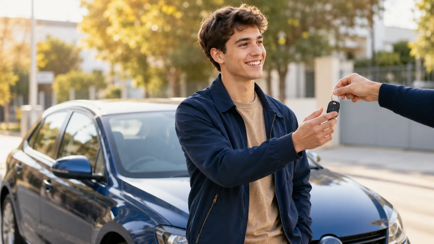 Jeune conducteur recevant les clés de sa première voiture d'occasion en Belgique
